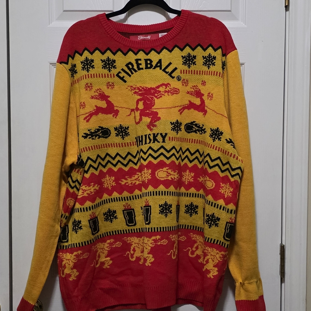 Fireball Whisky Red and Yellow Men's Crewneck Sweater - Like New!